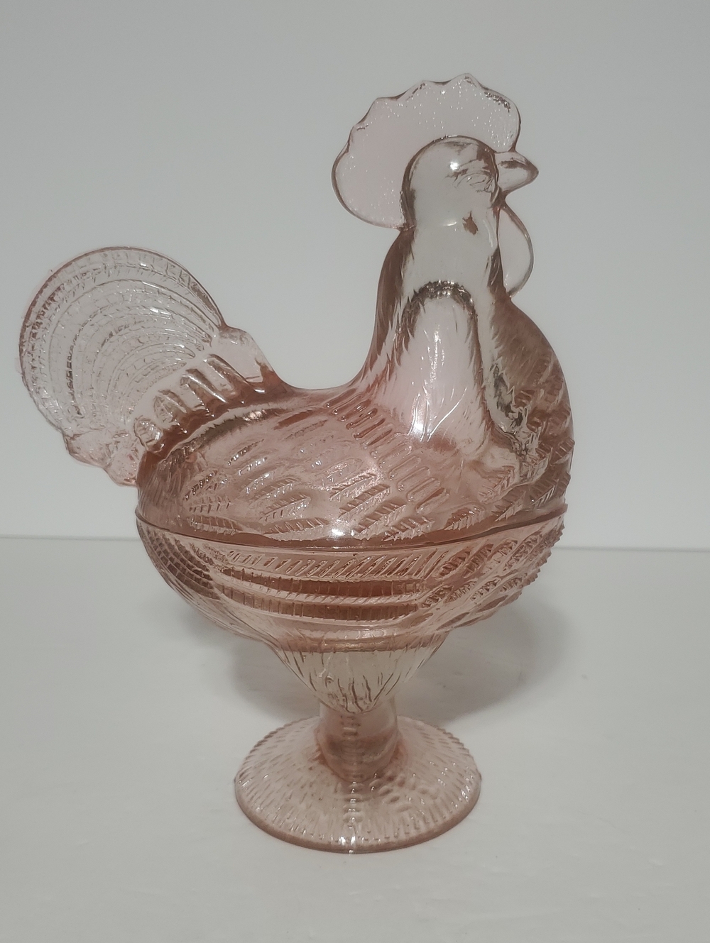 Pink Glass Standing Hen-on-Nest